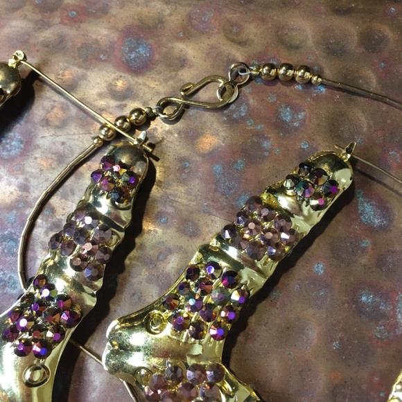 Large Iridescent Door Knocker Earrings w/Necklace - Picture 2 of 6